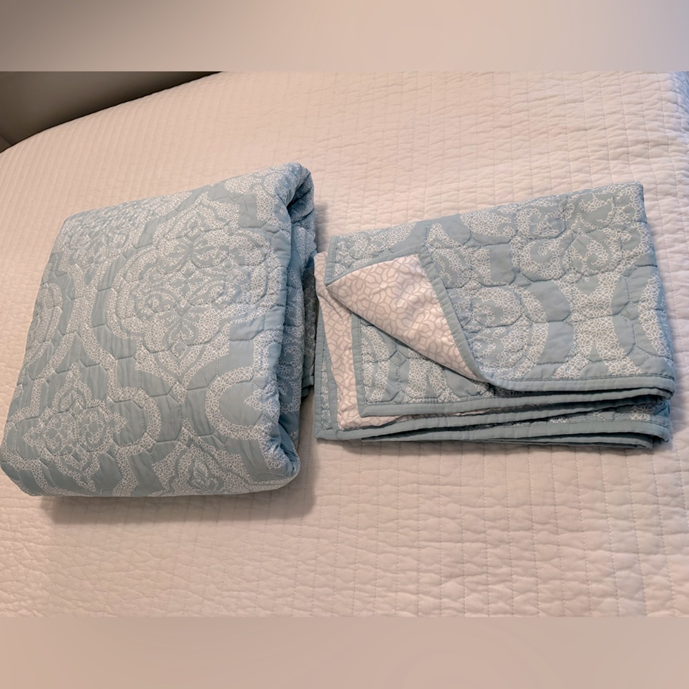 Light Blueish-Green and White Quilt Set